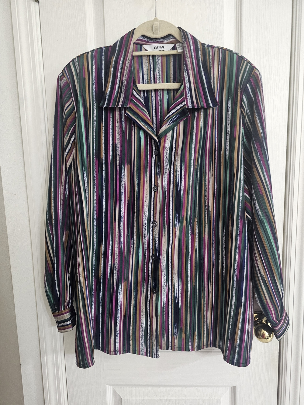 ALIA Multicolor Striped Button-Up Shirt - Purple/Green/Pink